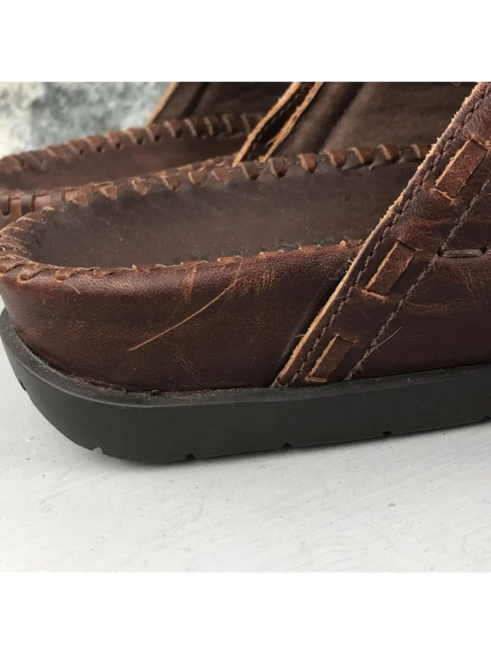Ocean Pacific Men's 9 Karma Brown Leather Open Toe Boho Jesus Sandals BRAZIL